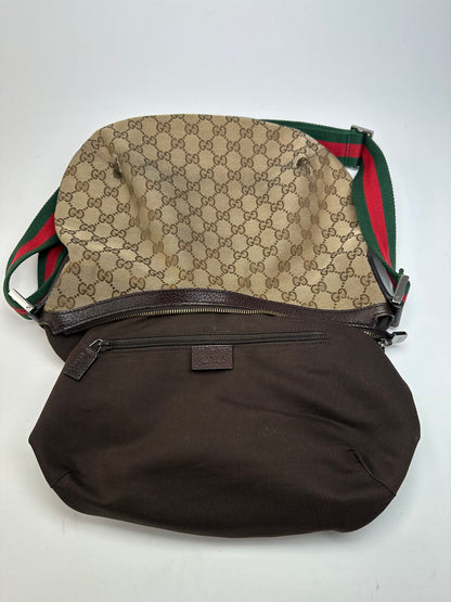Vintage Gucci Monogram Canvas Croissant Shoulder bag Beige Brown