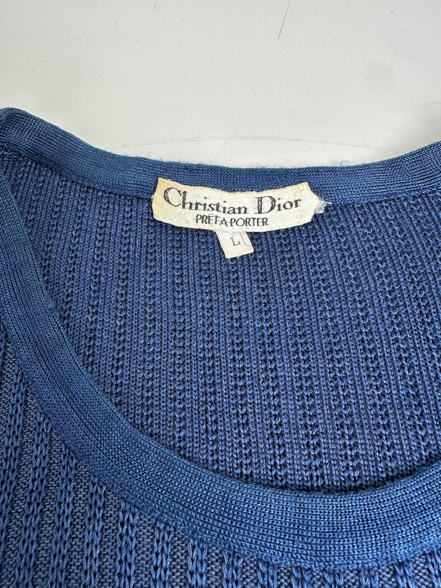 Vintage Dior Knitted Cotton Pullover Navy XL
