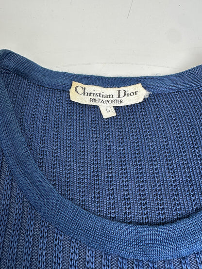 Vintage Dior Knitted Cotton Pullover Navy XL