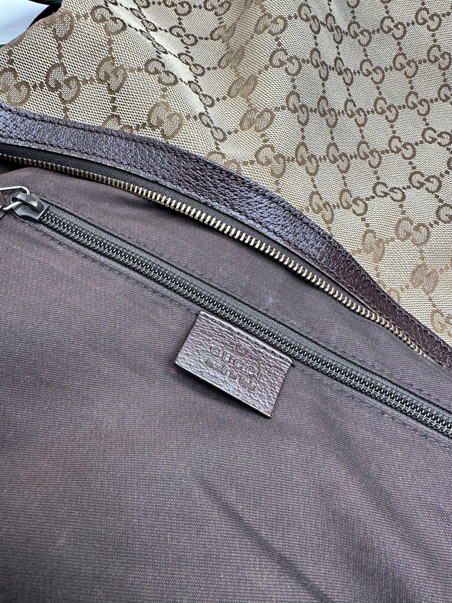 Vintage Gucci Monogram Canvas Croissant Shoulder bag Beige Brown