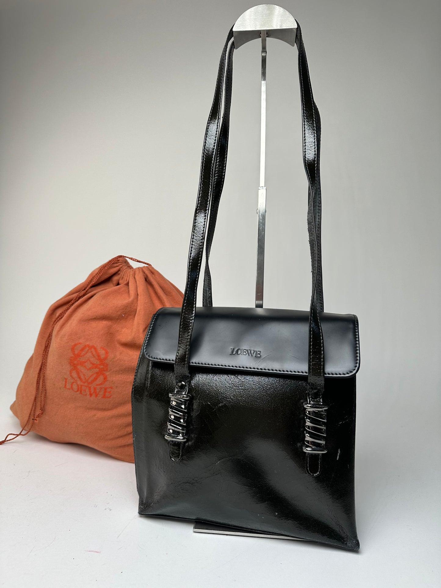 Vintage Loewe Madrid Leather Handbag Black