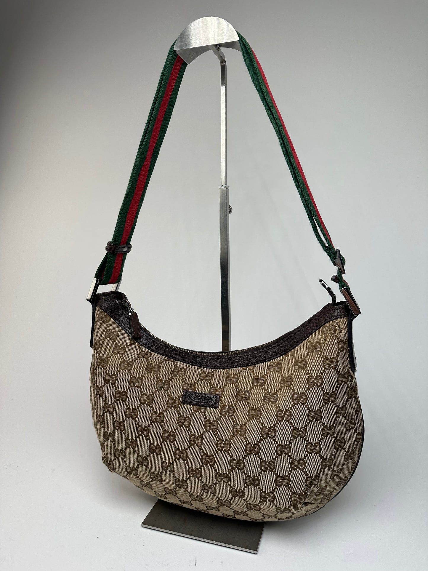 Vintage Gucci Monogram Canvas Croissant Shoulder bag Beige Brown