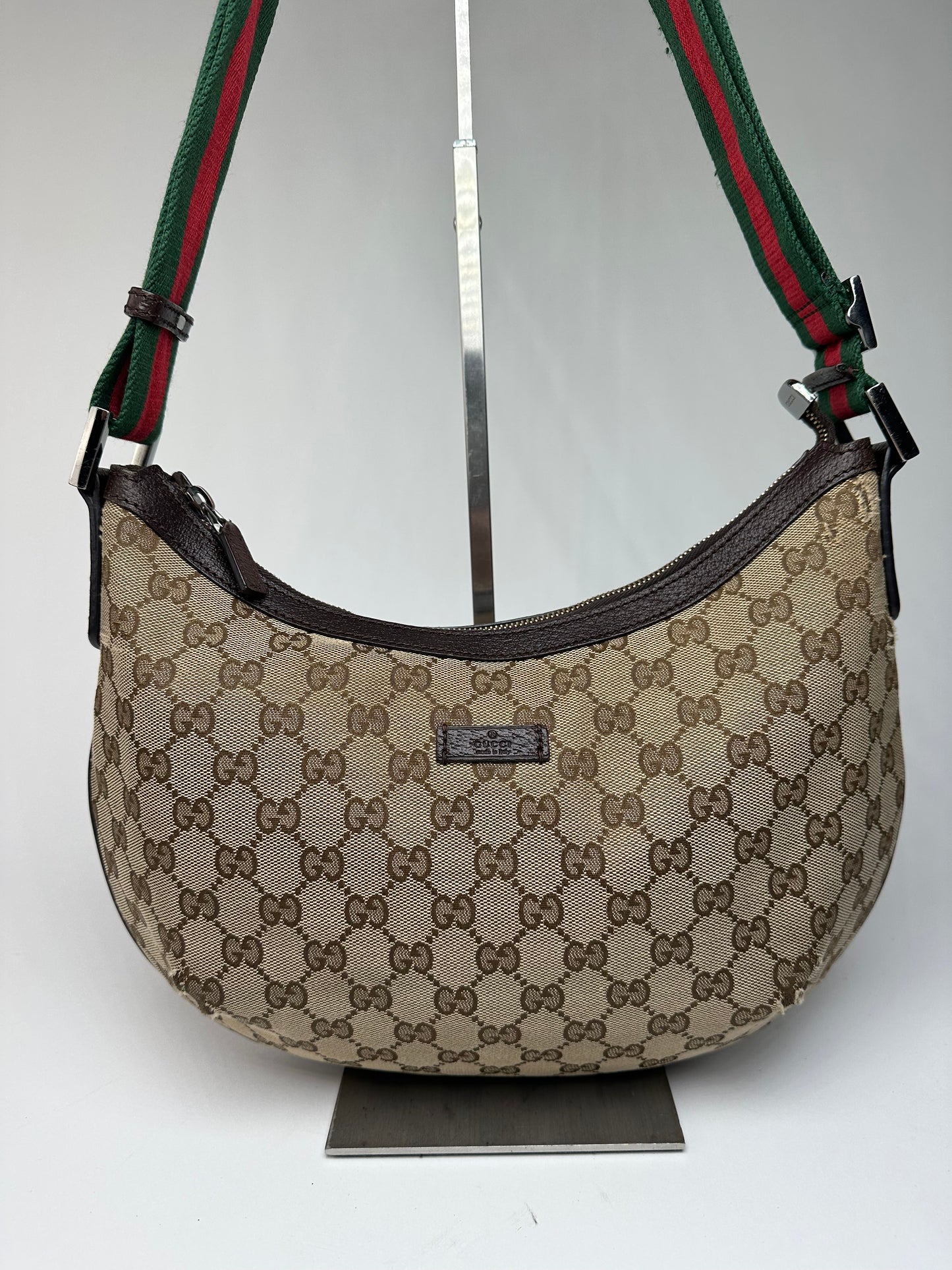 Vintage Gucci Monogram Canvas Croissant Shoulder bag Beige Brown