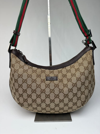 Vintage Gucci Monogram Canvas Croissant Shoulder bag Beige Brown