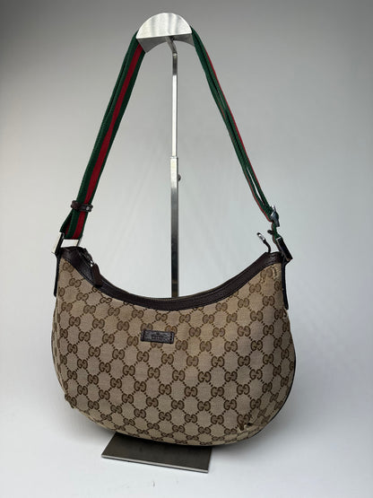 Vintage Gucci Monogram Canvas Croissant Shoulder bag Beige Brown