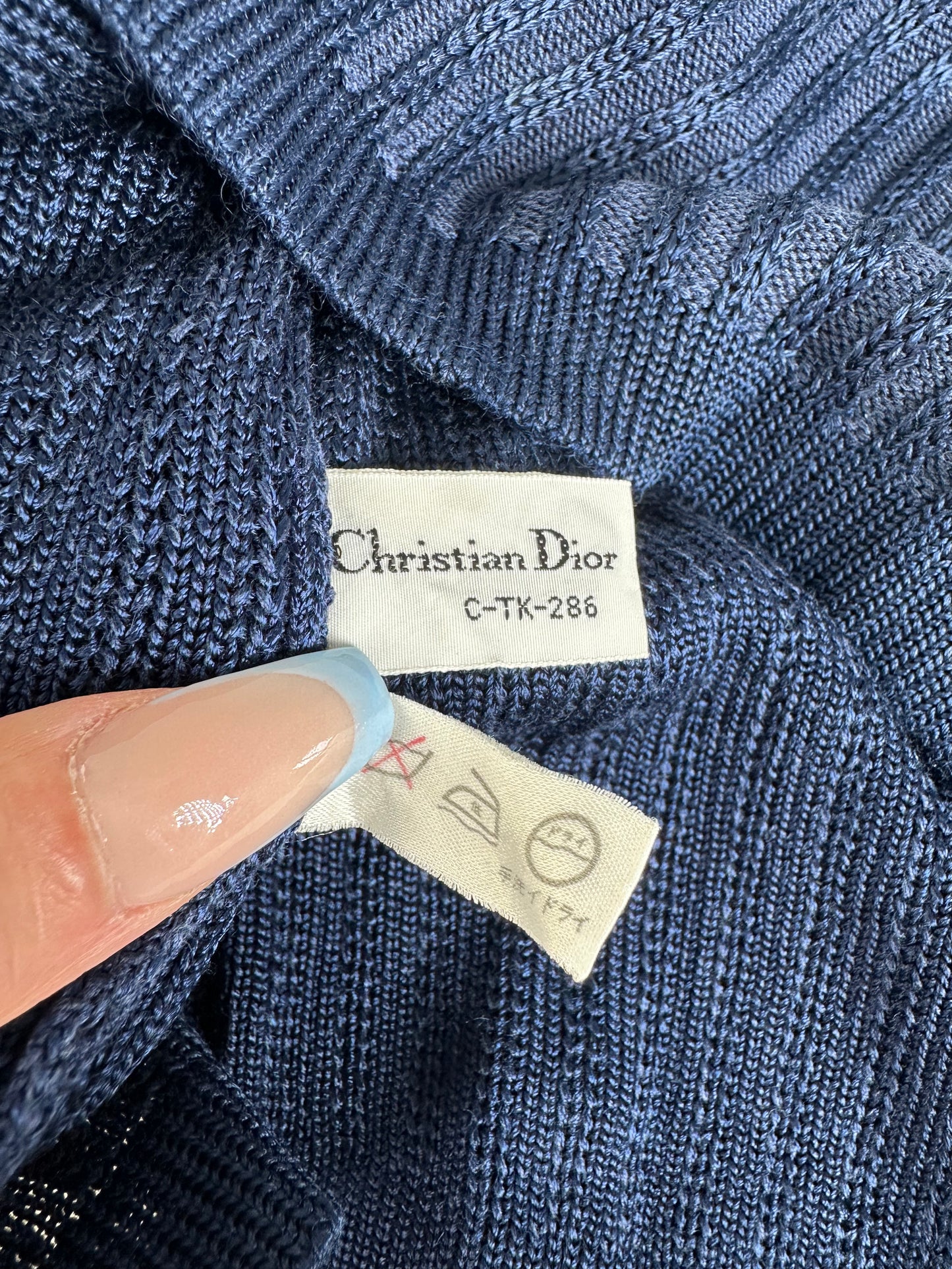 Vintage Dior Knitted Cotton Pullover Navy XL