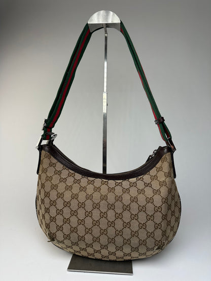 Vintage Gucci Monogram Canvas Croissant Shoulder bag Beige Brown