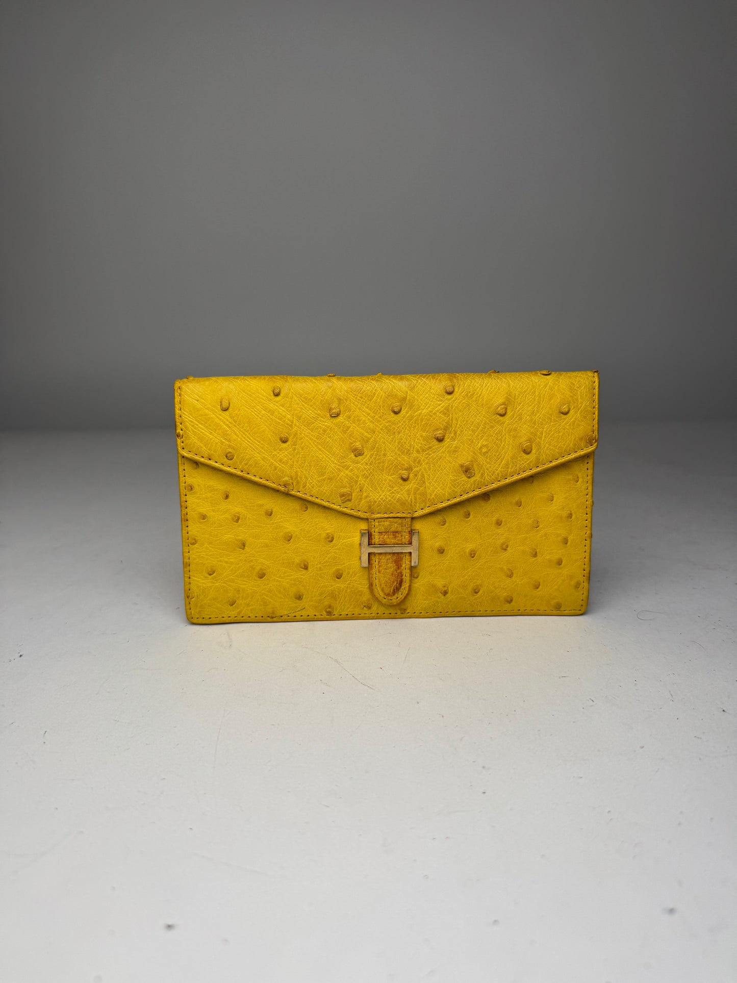Vintage Ostrich Leather Wallet Yellow