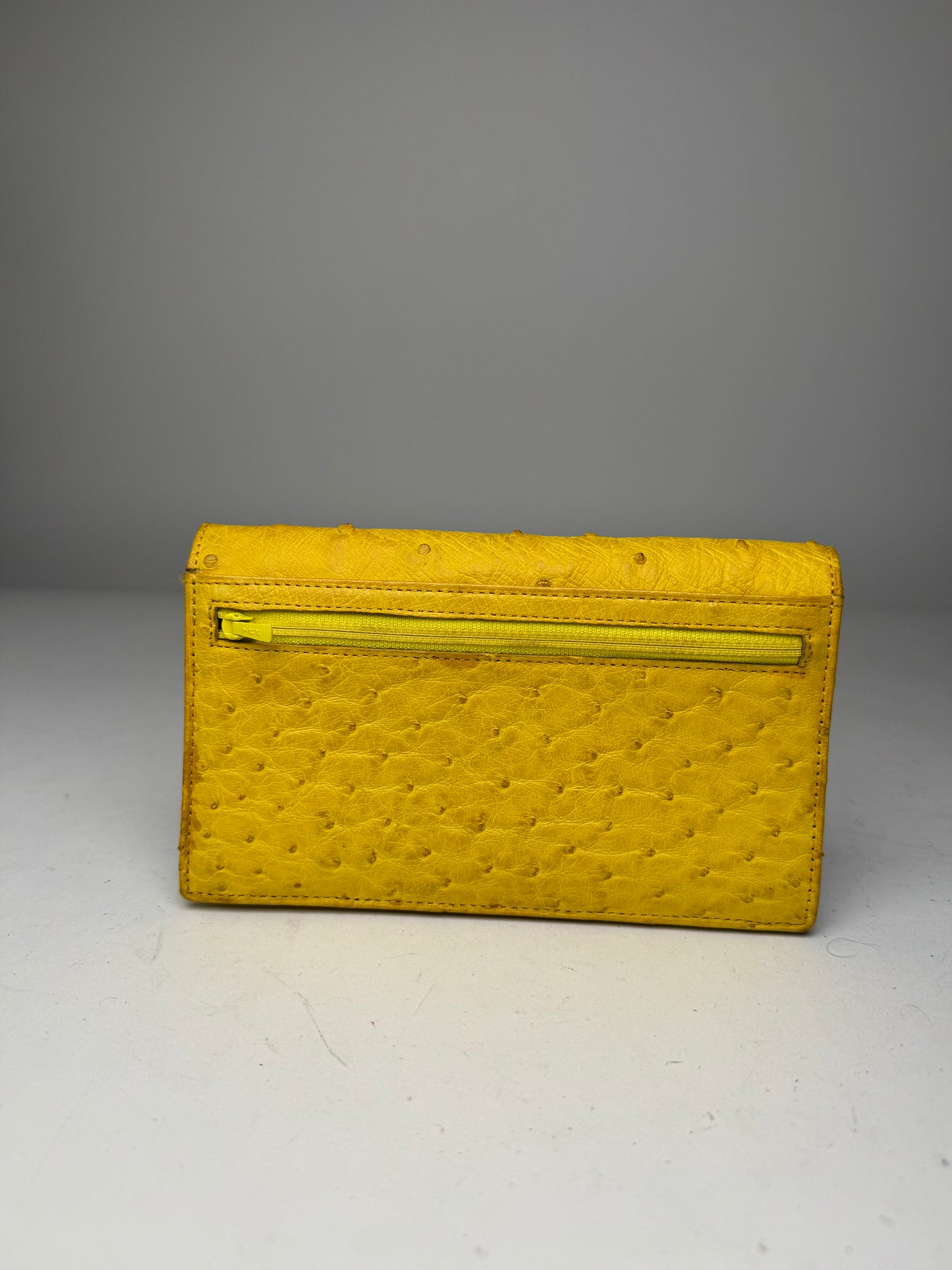 Vintage Ostrich Leather Wallet Yellow