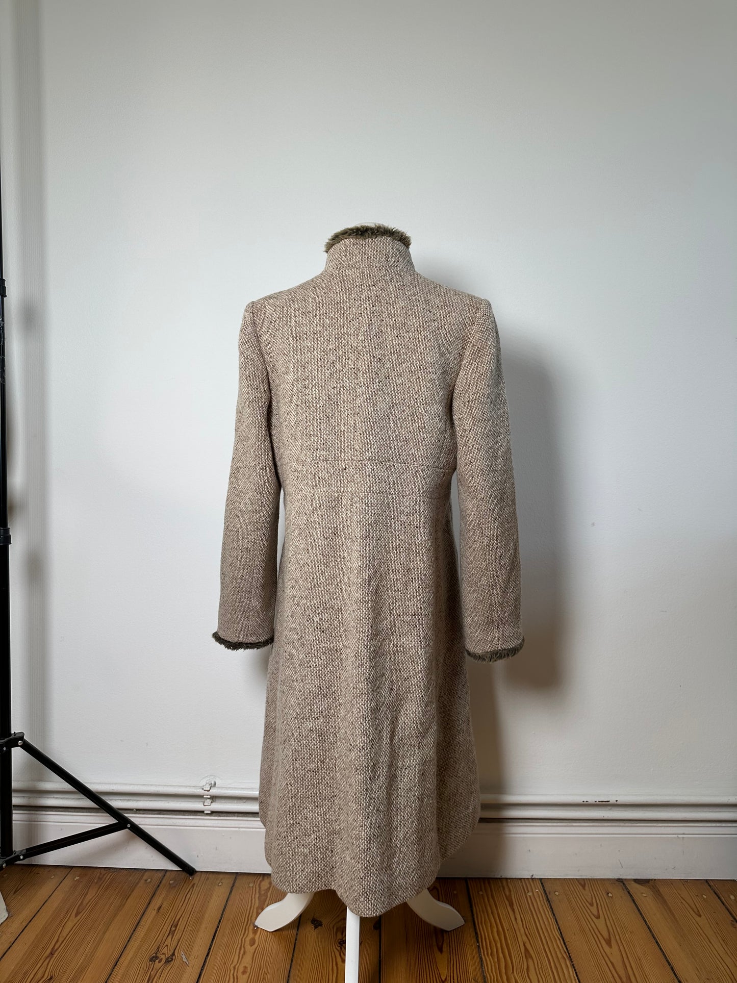 Vintage Givenchy Wool Blend Coat Fur Trim Beige Grey M
