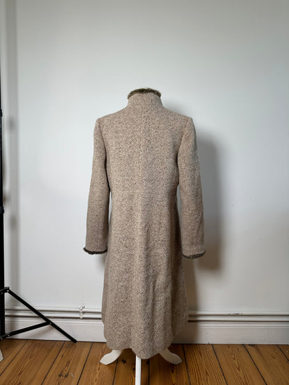 Vintage Givenchy Wool Blend Coat Fur Trim Beige Grey M