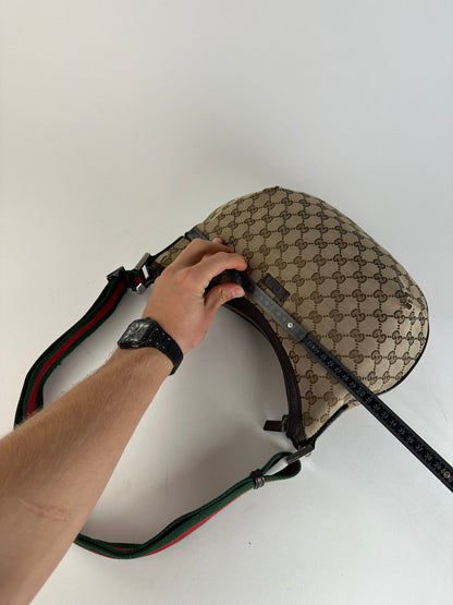 Vintage Gucci Monogram Canvas Croissant Shoulder bag Beige Brown