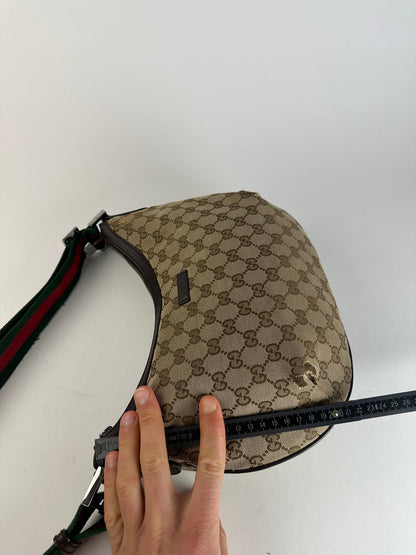 Vintage Gucci Monogram Canvas Croissant Shoulder bag Beige Brown