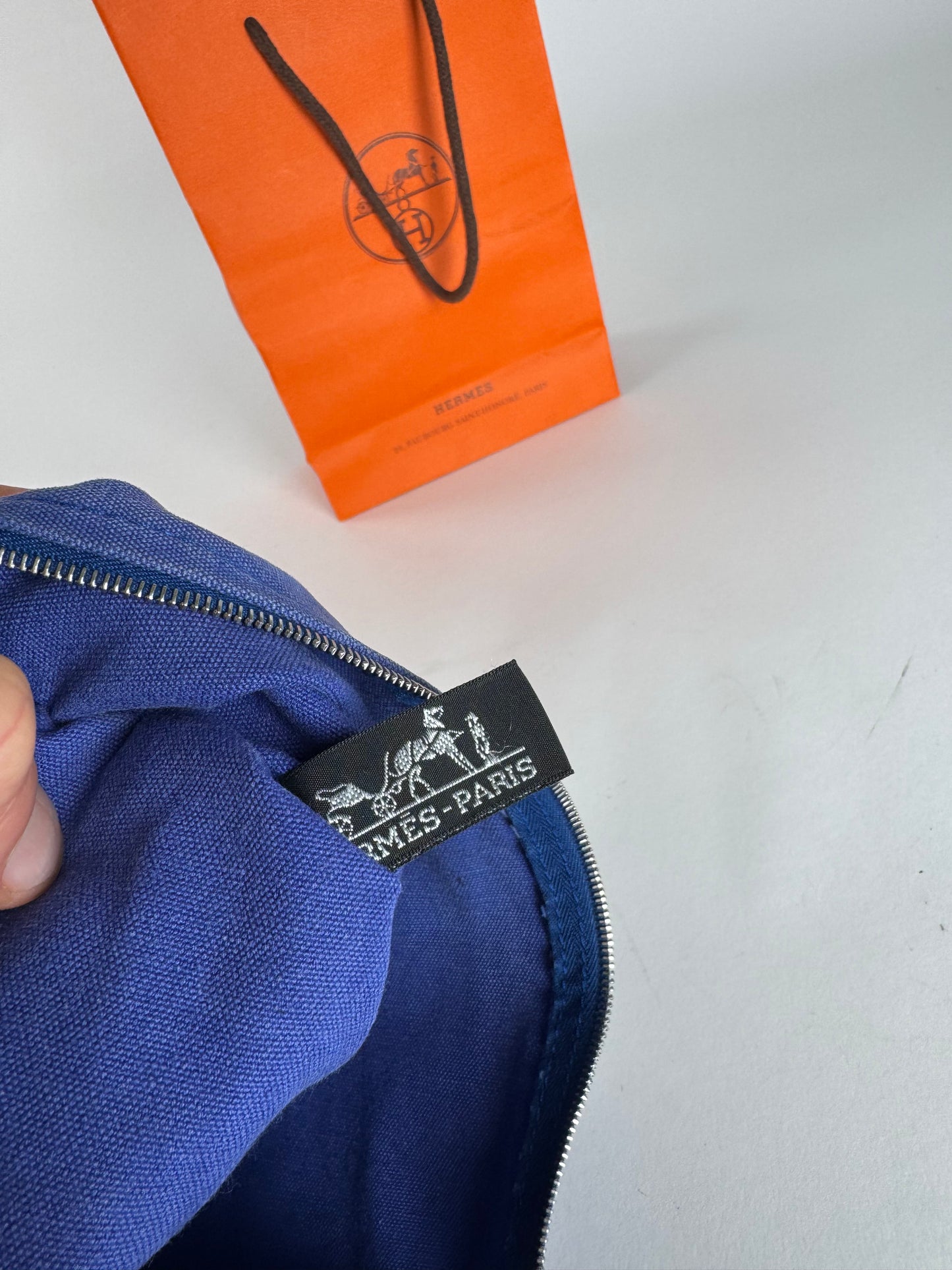 Vintage Hermes Canvas Clutch Cosmetic Bag Blue