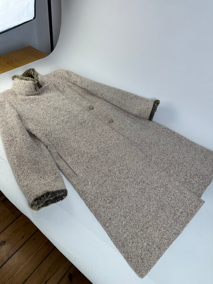 Vintage Givenchy Wool Blend Coat Fur Trim Beige Grey M