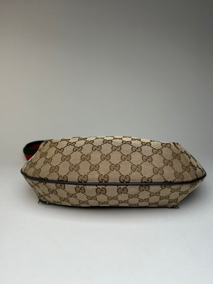 Vintage Gucci Monogram Canvas Croissant Shoulder bag Beige Brown
