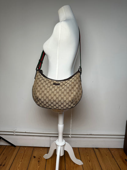 Vintage Gucci Monogram Canvas Croissant Shoulder bag Beige Brown