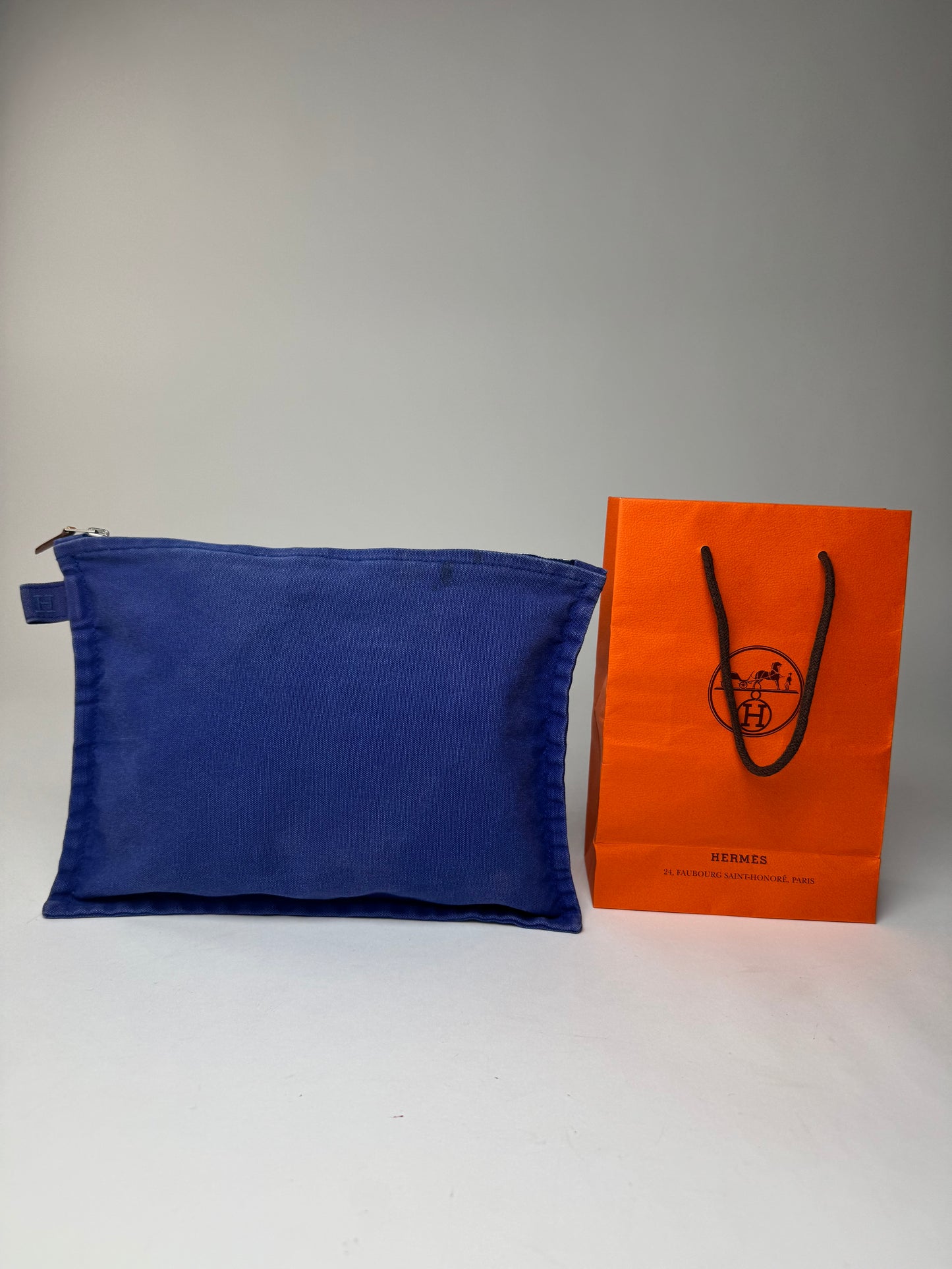 Vintage Hermes Canvas Clutch Cosmetic Bag Blue