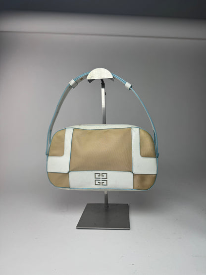 Sac vintage Givenchy 4G en cuir et coton bleu blanc beige