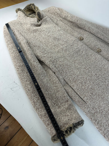 Vintage Givenchy Wool Blend Coat Fur Trim Beige Grey M