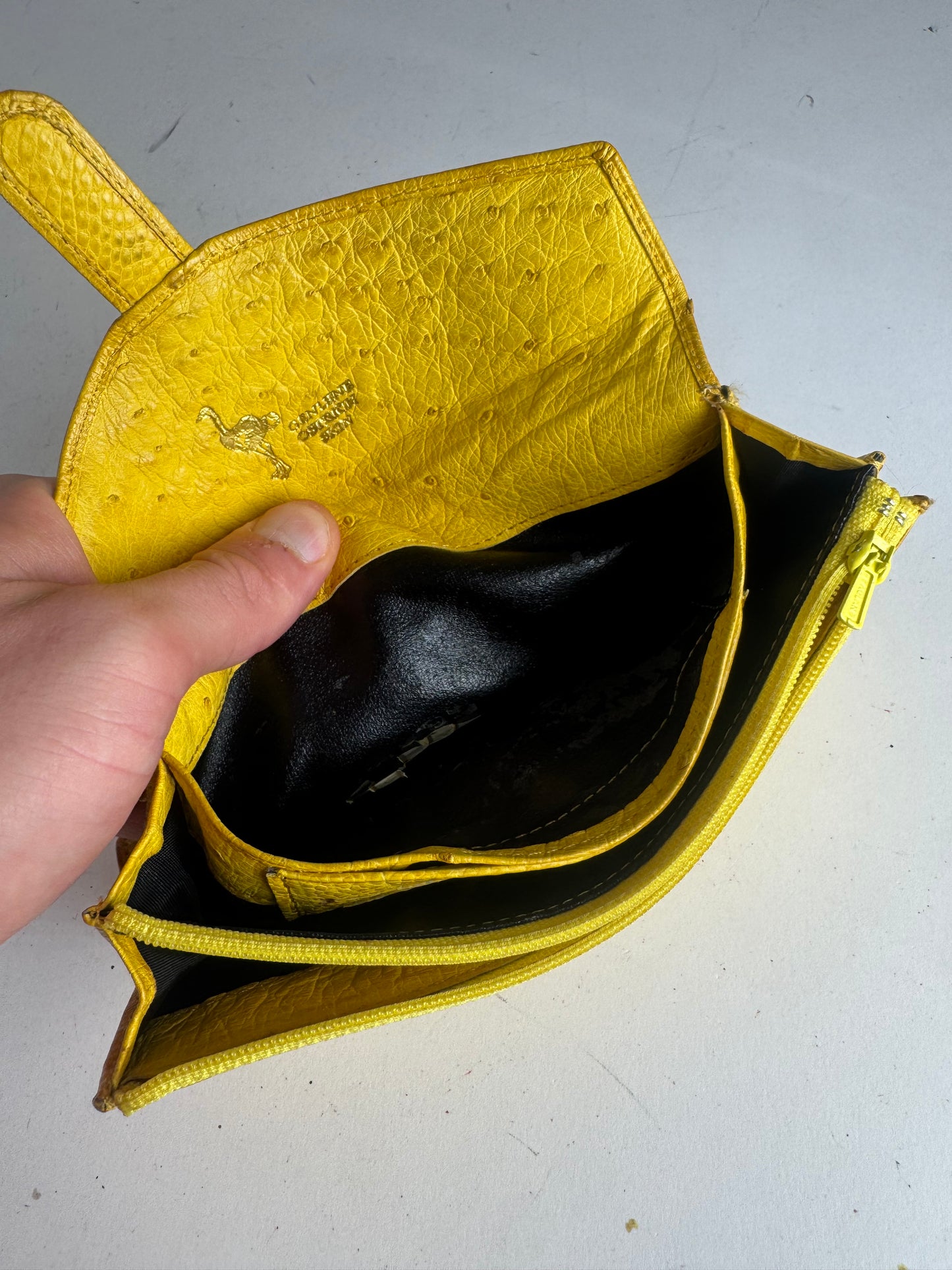Vintage Ostrich Leather Wallet Yellow