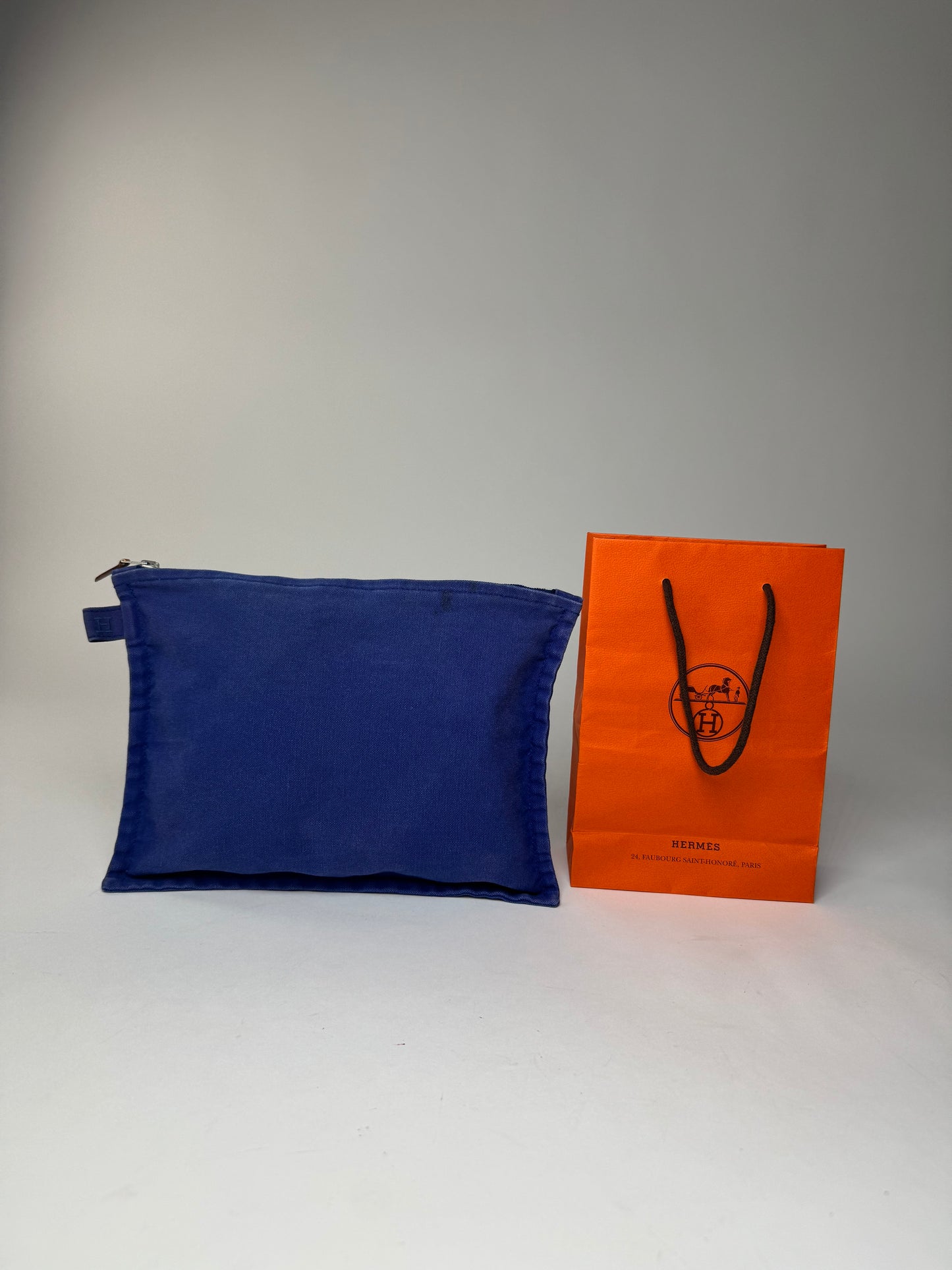 Vintage Hermes Canvas Clutch Cosmetic Bag Blue