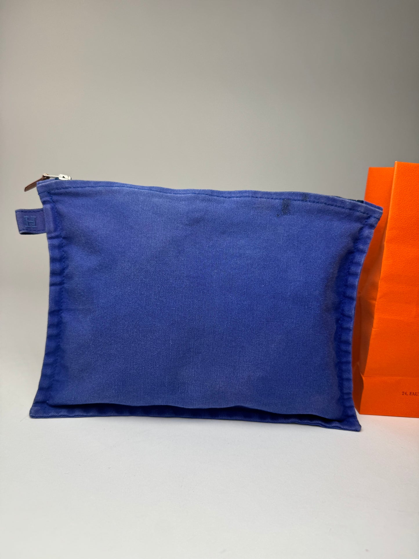 Vintage Hermes Canvas Clutch Cosmetic Bag Blue