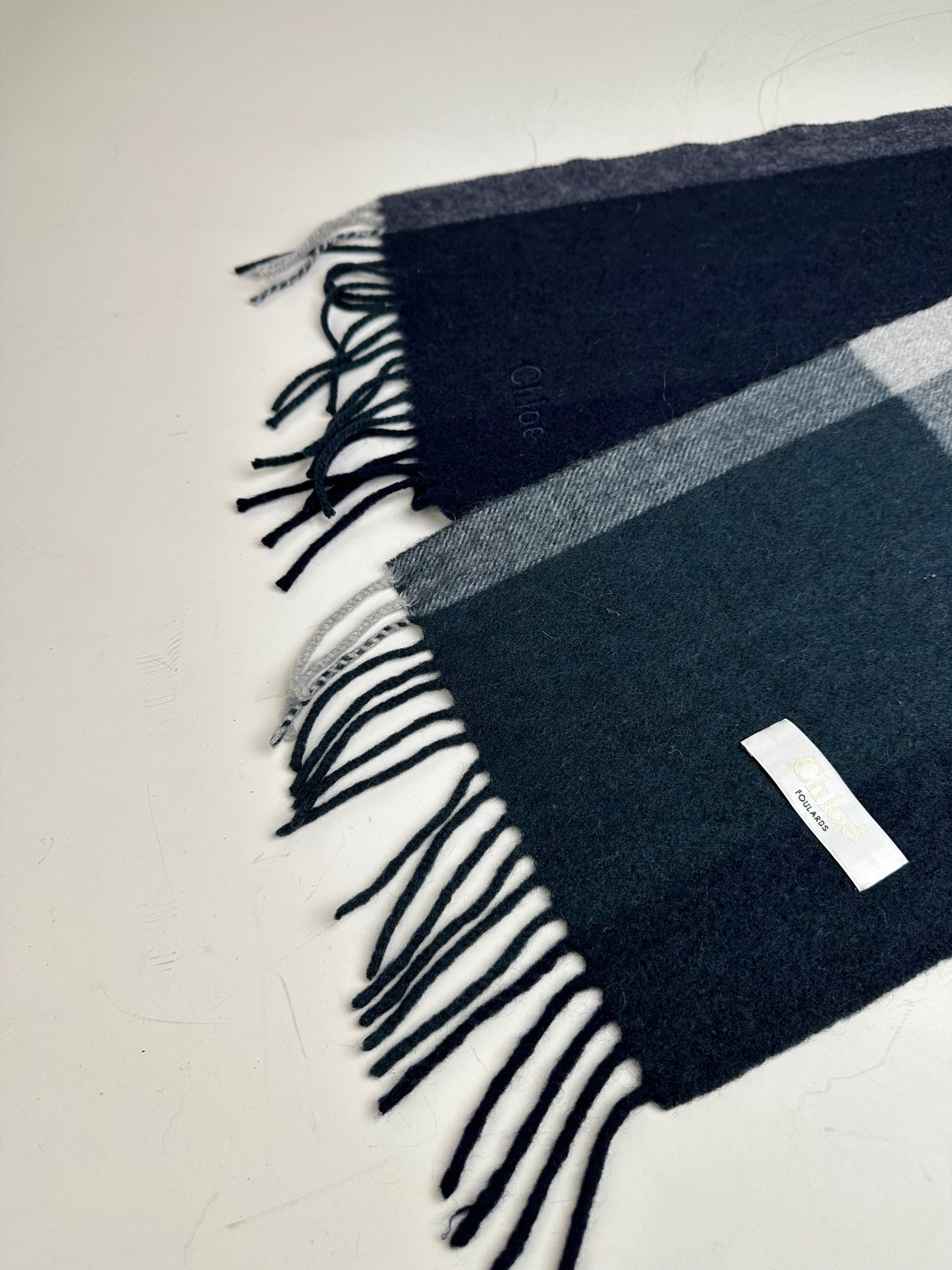 Vintage Chloé Wool Blend Scarf Navy Charcoal Grey