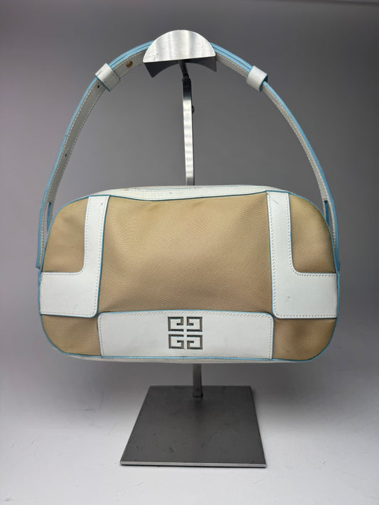 Sac vintage Givenchy 4G en cuir et coton bleu blanc beige