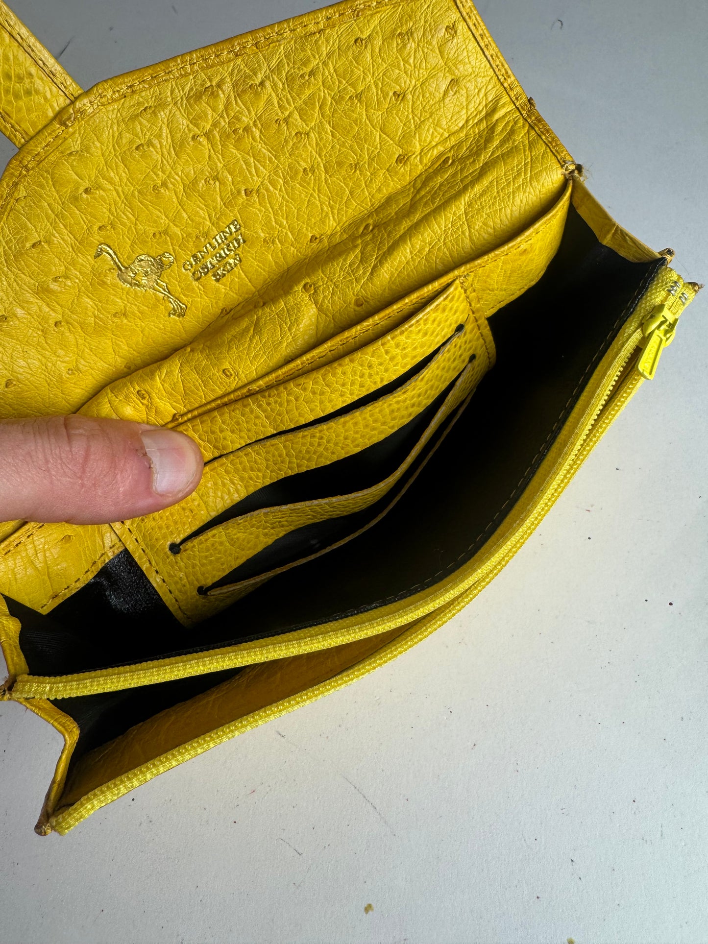 Vintage Ostrich Leather Wallet Yellow