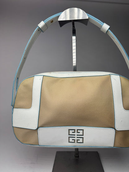 Sac vintage Givenchy 4G en cuir et coton bleu blanc beige