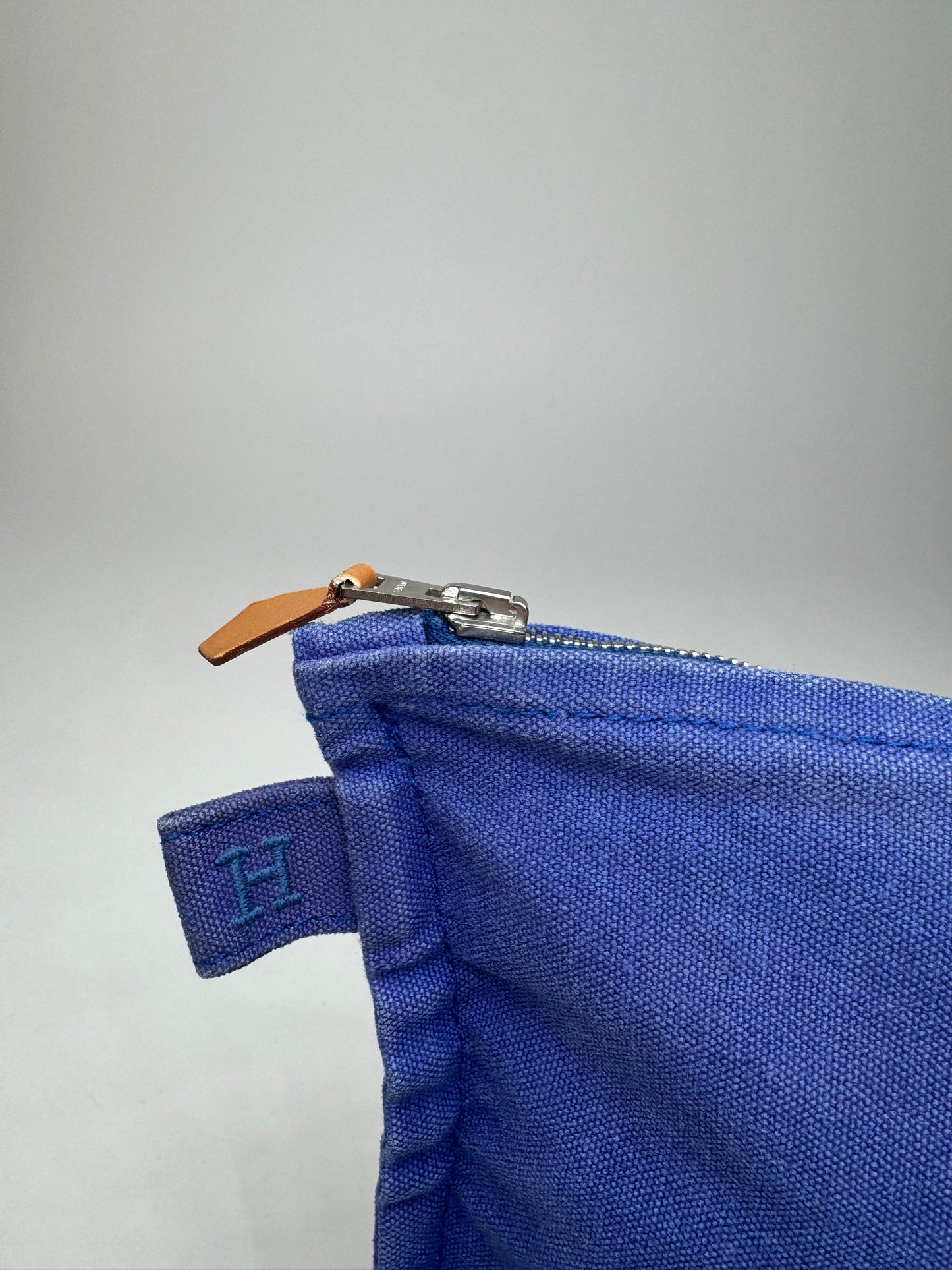 Vintage Hermes Canvas Clutch Cosmetic Bag Blue