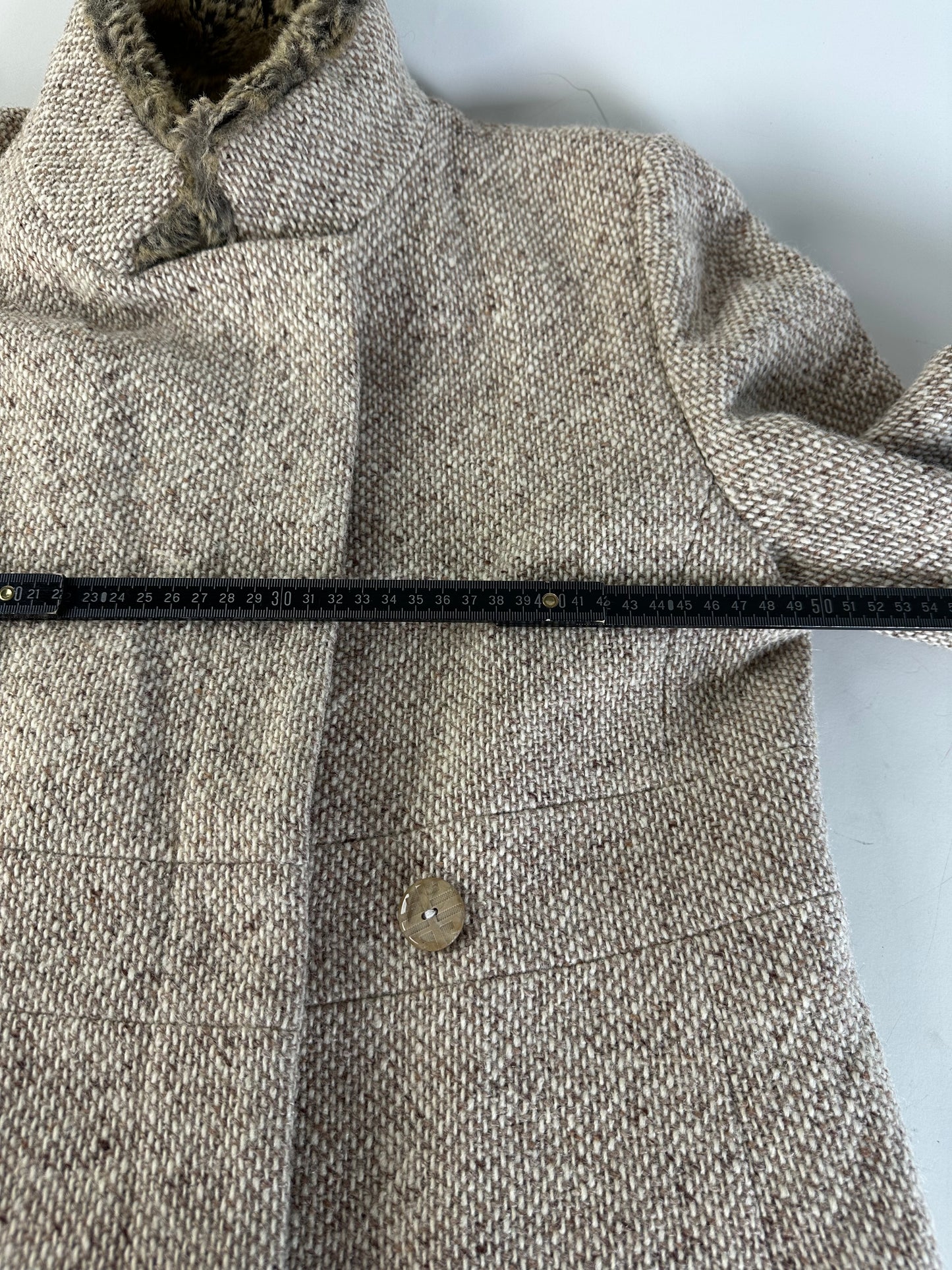 Vintage Givenchy Wool Blend Coat Fur Trim Beige Grey M