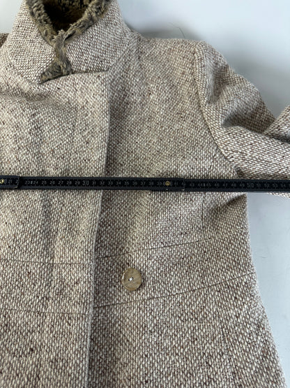 Vintage Givenchy Wool Blend Coat Fur Trim Beige Grey M