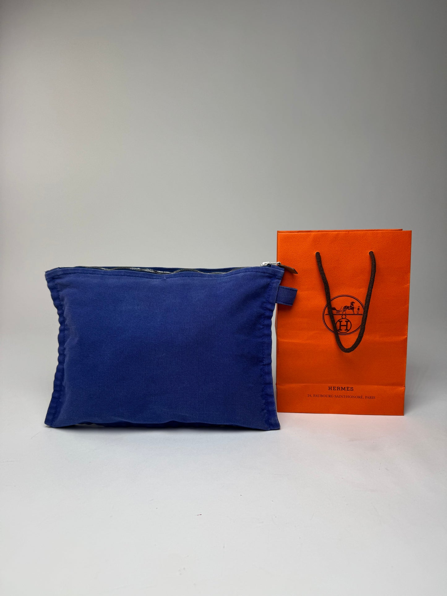 Vintage Hermes Canvas Clutch Cosmetic Bag Blue