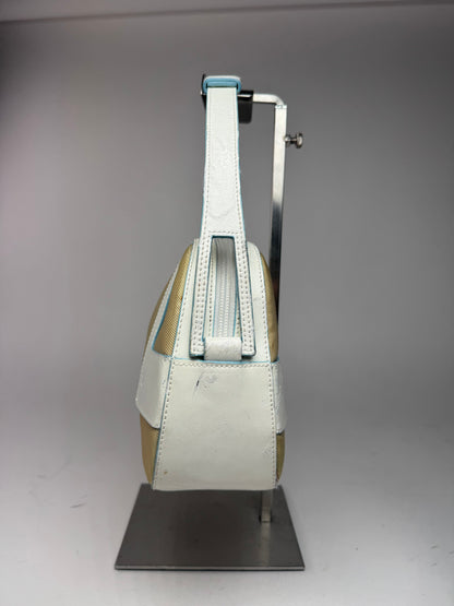 Sac vintage Givenchy 4G en cuir et coton bleu blanc beige