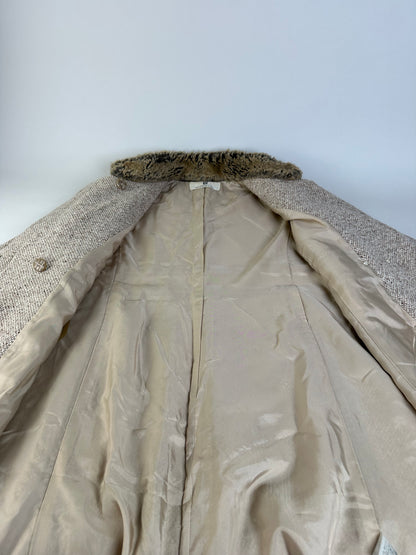 Vintage Givenchy Wool Blend Coat Fur Trim Beige Grey M