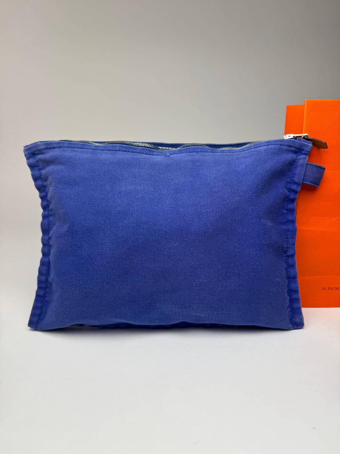 Vintage Hermes Canvas Clutch Cosmetic Bag Blue