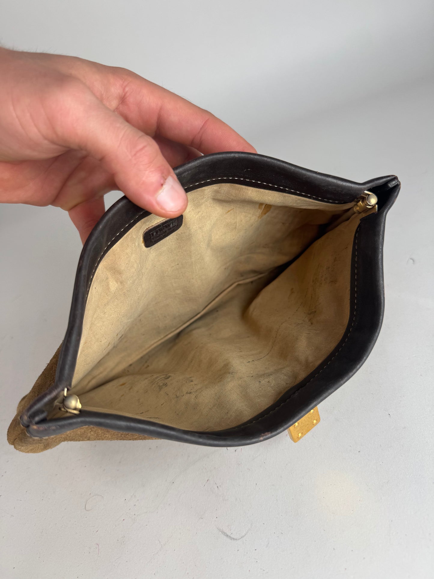 Vintage Loewe Anagram Suede Clutch Brown