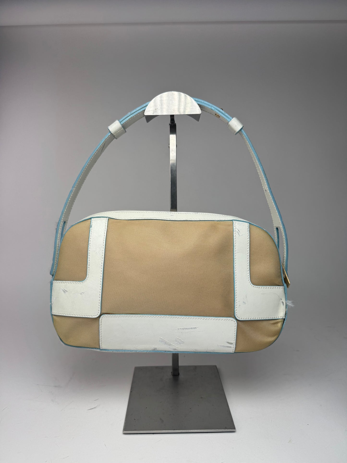 Sac vintage Givenchy 4G en cuir et coton bleu blanc beige