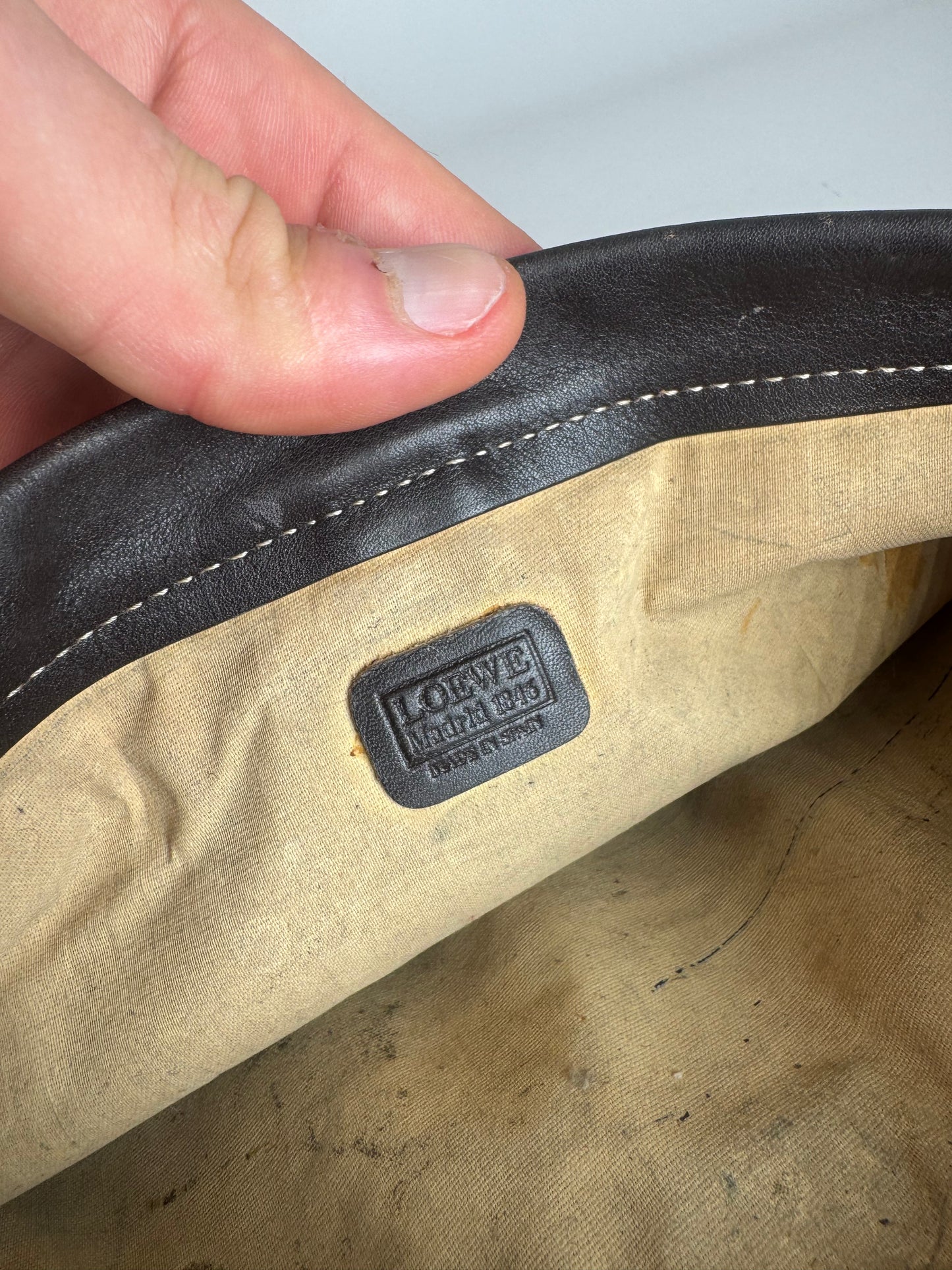 Vintage Loewe Anagram Suede Clutch Brown