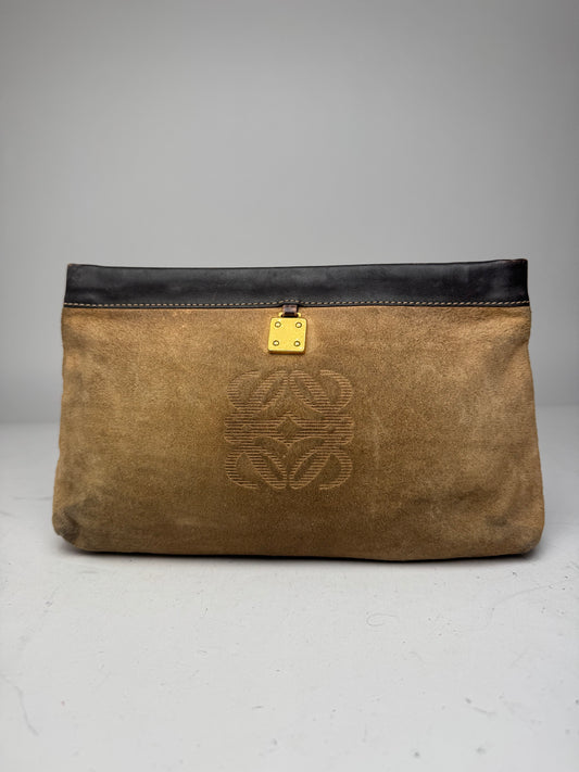 Vintage Loewe Anagram Suede Clutch Brown