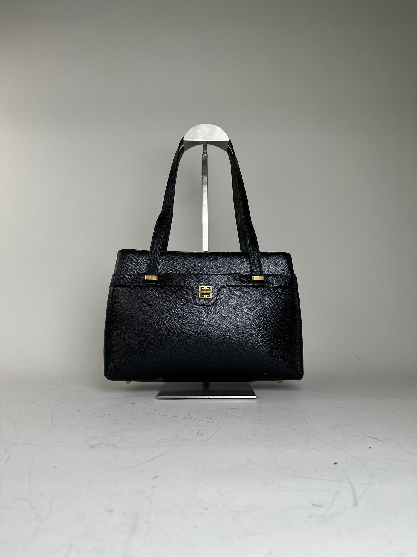 Vintage Givenchy Smooth Leather Handbag Black Gold