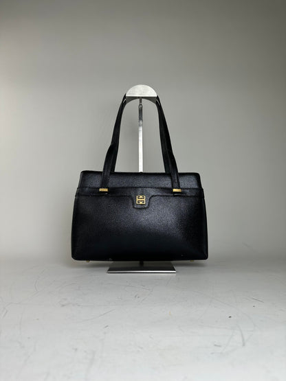 Vintage Givenchy Smooth Leather Handbag Black Gold