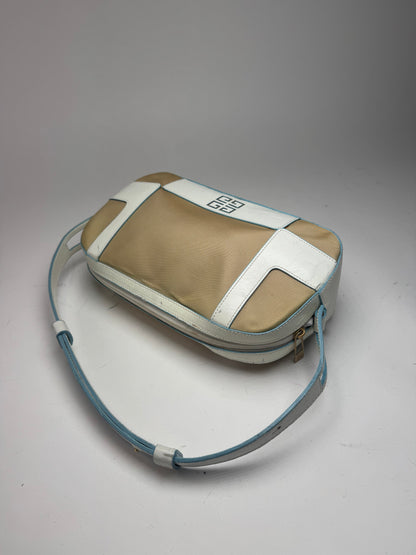 Sac vintage Givenchy 4G en cuir et coton bleu blanc beige