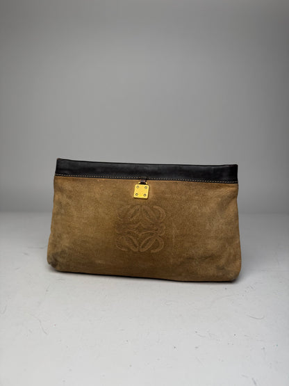Vintage Loewe Anagram Suede Clutch Brown