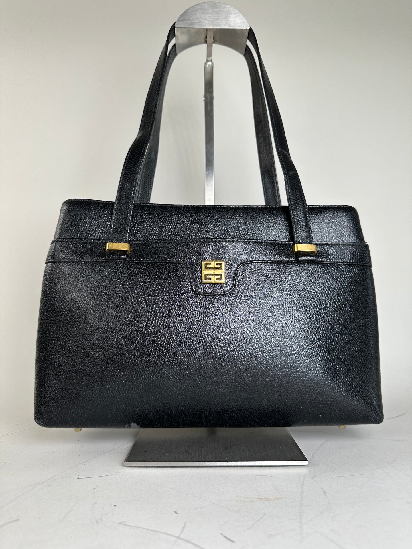 Vintage Givenchy Smooth Leather Handbag Black Gold