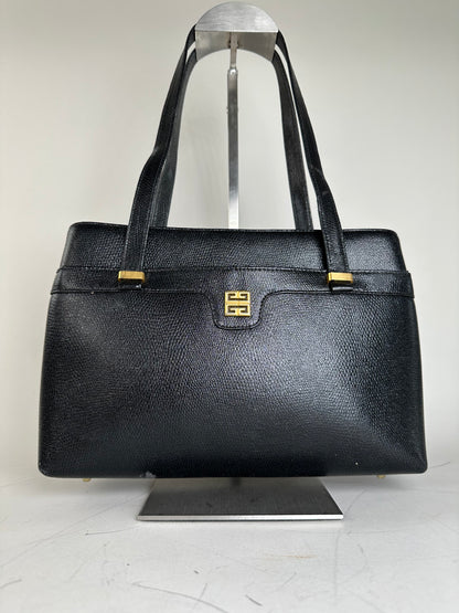 Vintage Givenchy Smooth Leather Handbag Black Gold