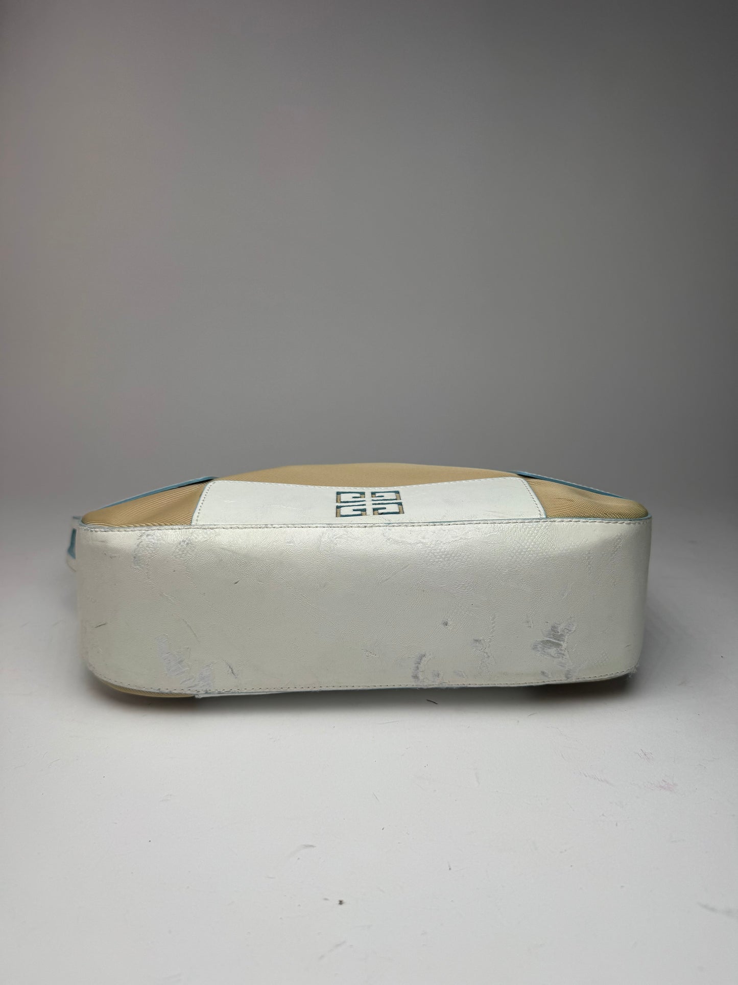 Sac vintage Givenchy 4G en cuir et coton bleu blanc beige