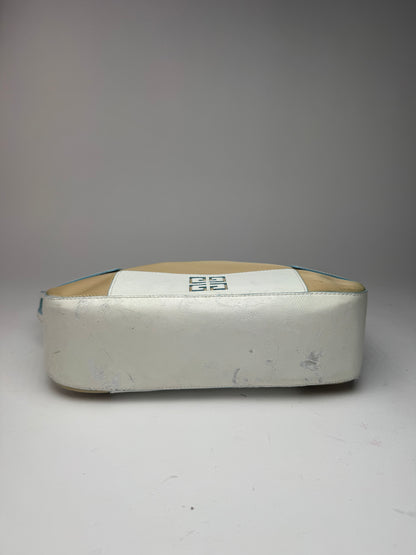 Sac vintage Givenchy 4G en cuir et coton bleu blanc beige